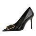 High Heels Women's Shoes Fine Heel Stone Pattern Patent Leather Pointed Belt Buckle Decorative Single Shoes_vogvips.com
