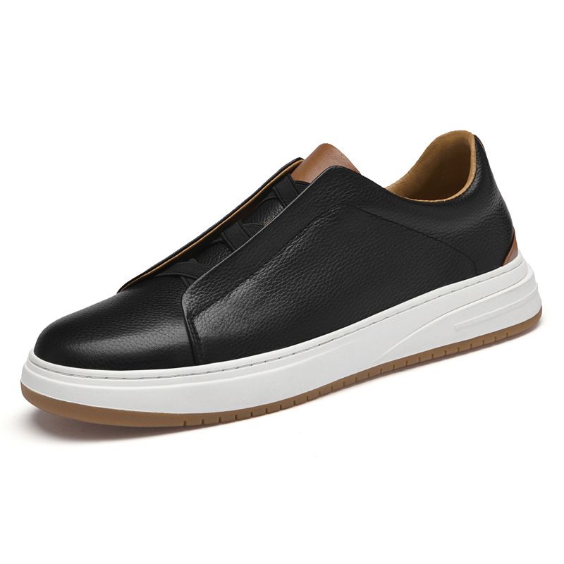 Men's Shoes Round Head White Shoes Board Shoes First Layer Cowhide Men's Casual Shoes Low Top Shallow Mouth Shoes_vogvips.com
