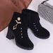 Plus Size 2024 Autumn Winter New High Chunky Heel Women Zipper Short Boots Waterproof Platform Thick Sole Rhinestone_vogvips.com
