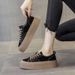 Black Platform Canvas Shoes Women's Round Head Muffin Heightening Casual Board Shoes_vogvips.com