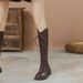 2025 Autumn Winter New Over-the-Knee V-Neck Long For Women Thick-Soled Brown British Style Height-Increasing Lace-Up_vogvips.com