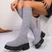Knitted Sock For Women 2024 Autumn Winter New Cross-Border Plus Size Thick Sole Solid Color Round Toe Long Tube Slim_vogvips.com
