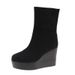 Plus Size Wedge Heel Slip On Fashion Boots,Suede Thick Sole, Winter Fleece Lined Ankle Boots, Women's Style Slim Boots._vogvips.com