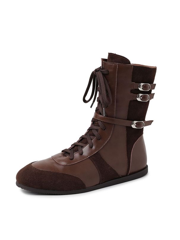 Women Boxing Boots 2025 New Xinjiang Grassland Travel Lace-Up Martin Women's Flat Training Boxing Short Boots_vogvips.com