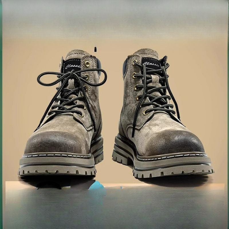 Men's Martin Boots Inner Height Increase Thick-soled Kick Does Not Break Outdoor Mountaineering Tooling Shoes Mid-top Height - Version Leather_vogvips.com