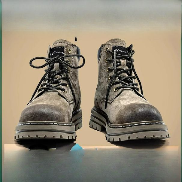 Men's Martin Boots Inner Height Increase Thick-soled Kick Does Not Break Outdoor Mountaineering Tooling Shoes Mid-top Height - Version Leather_vogvips.com