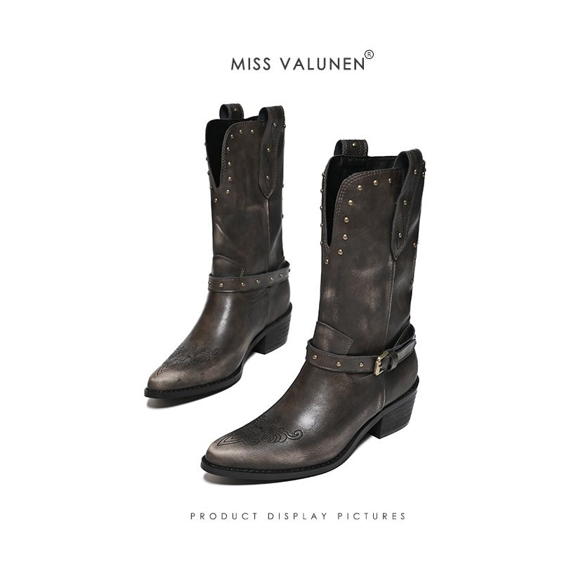 Vintage Star Dirty Martin 2024 Autumn Winter Western Cowboy Knight Distressed Short Boots Motorcycle Style_vogvips.com
