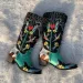 Winter Blue Western Cowboy Women Shoes Thick Heels Pointed Toe Embroidered Mid Calf Boots Fashion Cowgirl Booties 240921_vogvips.com