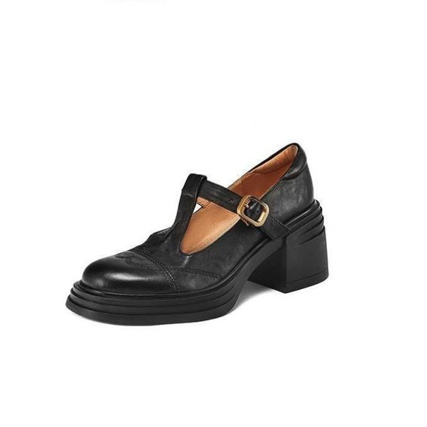 Women's Shoes Spring And Autumn Round Toe High Heels Thick Heels Genuine Leather Thick Soles Retro Versatile Mary Jane Shoes For Women_vogvips.com