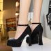 Round Head Satin One-word Strap High Heels, Light Mouth Waterproof Table Thick Heel Women's Shoes, Super High Heel Single Shoes Women_vogvips.com