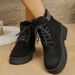 Women's Shoes Autumn/Winter New Style Solid Color Women's Cotton Boots Lace Up Ankle Boots Women's Warm Snow Boots Women's Shoes_vogvips.com