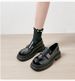 Platform Loafers Women's Retro One-pedal British Style Small Leather Shoes Thick Heel Black Single Shoes_vogvips.com