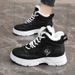 W2577 New 2024 Autumn Winter Korean Style Women's Color Block Fleece-Lined Mid-Cut Snow Boots Cotton Shoes Height_vogvips.com