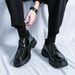 2024 New Men's Large Thick Sole Lace-up Patent Leather Shiny Casual Chunky Heel Loafers Hairstylist Trendy Shoes_vogvips.com