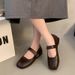 2025 Spring Women's Mary Jane Shoes, Square Toe, Shallow Mouth, Flat Heel, Soft Rubber Sole, French Retro Casual Solid_vogvips.com