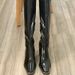26ss Kendall Jenner Winter Mid-Calf Square Toe Chunky Heel New High Tube Knight Metallic Patent Leather Long Boots_vogvips.com
