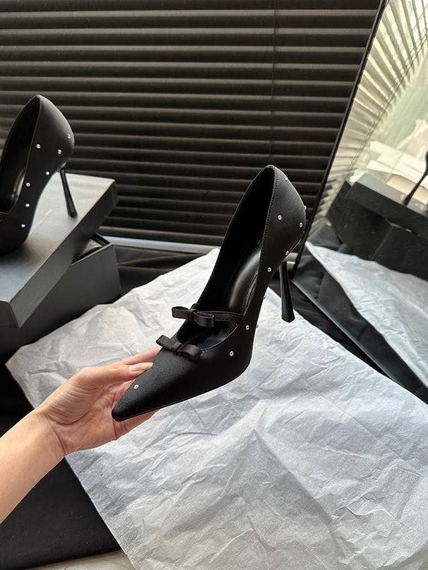Bow Polka Dot Elegant High Heels Women's Socialite Sexy Stiletto Heel Pointed Rhinestone Single Shoes For Women_vogvips.com