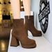 7992-3 Fashion Trendy Women's Thick Ultra High Heel Waterproof Platform Round Head Side Zipper Winter Suede Short Boots_vogvips.com