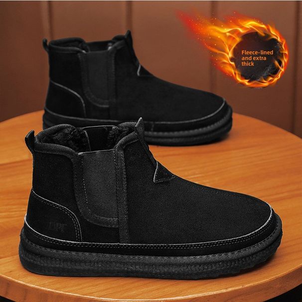 Winter Men's Casual Snow Slip-On New Fleece-Lined Warm Outdoor Cotton Shoes Mid-Calf Trendy Sports Yellow Boots_vogvips.com