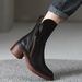 Autumn Brown Short For Women With Chunky British Style Side Zipper High Heels, Color Polished Round Toe Martin Boots_vogvips.com