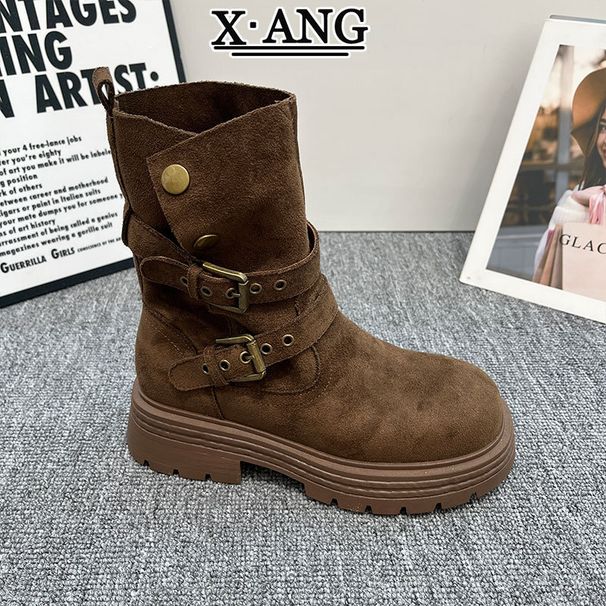 Cowhide Version Wasteland Martin Boots Women's Boots 2025 Autumn New Thick-soled Heightening Short Boots Western Cowboy Boots_vogvips.com