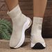 Women's Autumn Flyknit Casual Sock Boots Breathable Thick Sole Platform Slip-On Elastic Ankle Boots Plus Size Sports Style_vogvips.com