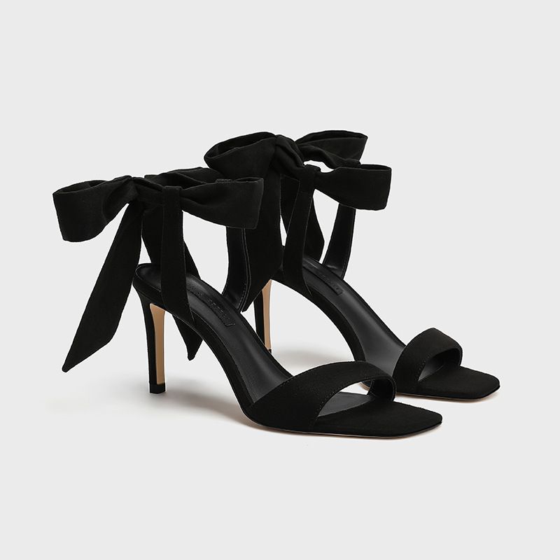 CHAOKE2025 Spring Summer New One-Strap Elegant Bowknot Heels Open-Toe Square Toe High Heel Sandals_vogvips.com
