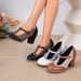 In-stock Color-blocked Polka Dot High Heels, 2026 Autumn New Model, Round Toe, Chunky Heel, Large Size, Foreign Trade_vogvips.com