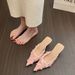Gentle Style Pointed Toe Closed-toe Stiletto Mules Women, Spring 2025 Summer Hot-selling Mesh Floral High-heeled Sandals_vogvips.com