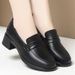 Loafers Women Spring And Autumn Comfortable Soft Sole Work Black Leather Shoes For Long Standing_vogvips.com