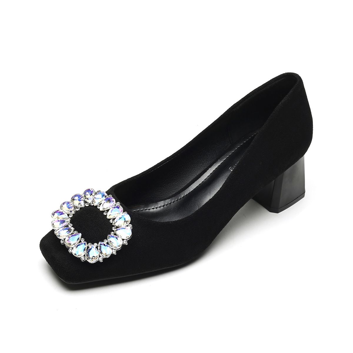 Square Head Single Shoes Women's Flat-bottomed Pearl Xiaoxiangfeng Doudou Shoes Shallow Mouth Soft-soled Commuter Shoes_vogvips.com