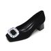 Square Head Single Shoes Women's Flat-bottomed Pearl Xiaoxiangfeng Doudou Shoes Shallow Mouth Soft-soled Commuter Shoes_vogvips.com