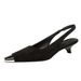 5316 Korean Style Metal Pointed Toe Suede Shallow Mouth Back Strap Low Single Women's Wine Glass Heel Party Backls_vogvips.com