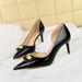 638-AK56 Glossy Patent Leather Slim Shallow Mouth, Side Hollow, Pointed Metal Buckle High Heels, Single Shoes For Women_vogvips.com