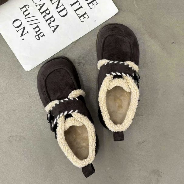 Cameido Fleece Warmth Retro Thick-Soled Insole Height-Increasing Burken Shoes For Women 2025 Winter, Frosted Cotton Shoes_vogvips.com