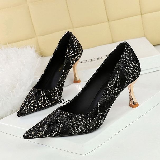 Gentle Intellectual Lace Medium Heel Single Shoes Pointed Irregular Texture Fine Heel Professional Women's Single Shoes_vogvips.com