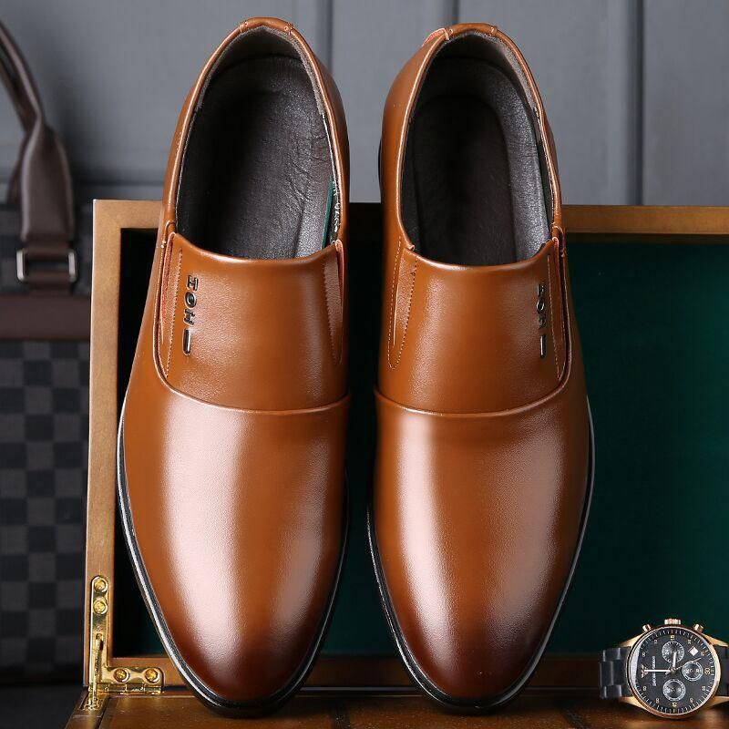 Suitable For All Seasons Business Formal Slip-On Pointed Toe Men's Fashion Casual Leather Shoes_vogvips.com