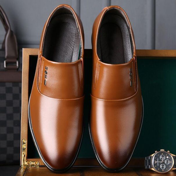 Suitable For All Seasons Business Formal Slip-On Pointed Toe Men's Fashion Casual Leather Shoes_vogvips.com
