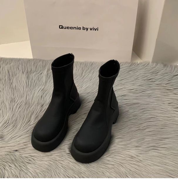 Thick Soled Thin White Martin Boots Women S Shoes Autumn And Winter Plus Velvet High Quality Short French Nude_vogvips.com