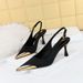3716-5 Sexy Banquet Women's With Thin High Heels, Shallow Mouth Metal Pointed Satin Hollow Back Strap Single Shoes_vogvips.com