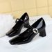 6292-K111 Banquet Mary Jane Women's Square Toe Shallow Mouth Patent Leather One Strap Rhinestone Buckle Chunky Mid Heel_vogvips.com