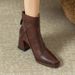 Retro Brown Soft Leather Chunky Ankle Boots For Women, 2025 New High-heeled Martin Boots, British-style Small Square Toe Slim Boots_vogvips.com