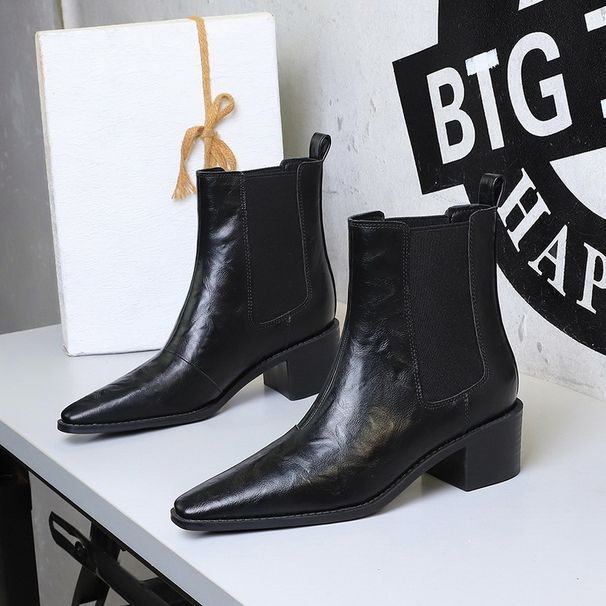 Rough Heeled Chelsea Short Boots For Women, Retro Style British Pointed Versatile, Slimming And Elastic Chimney Boots, Martin Boots_vogvips.com