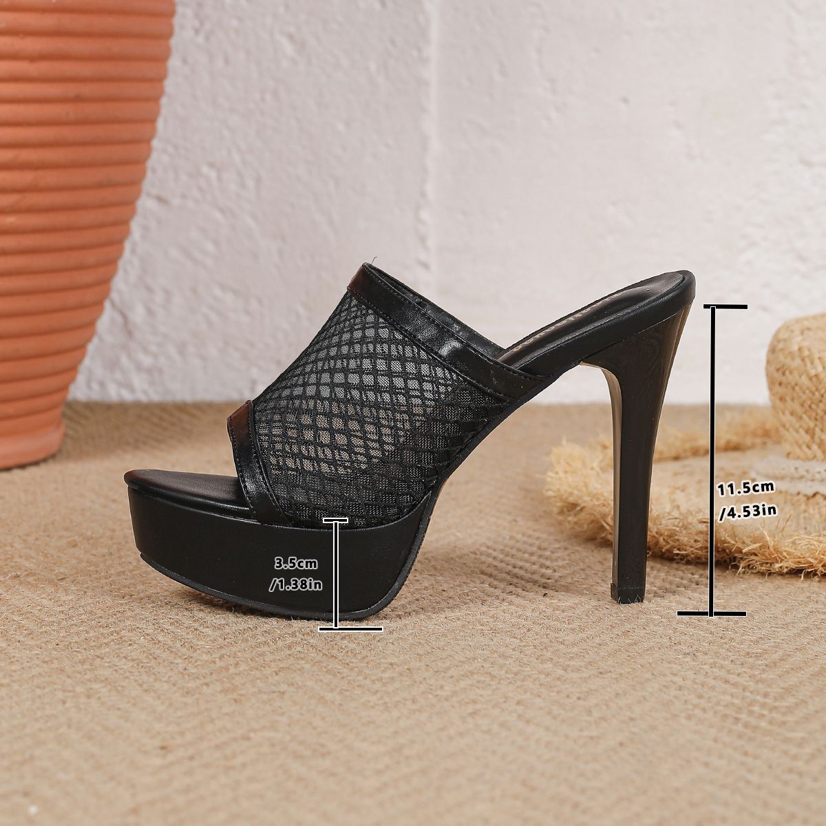 Mesh Waterproof Platform High Heels - Available In Sizes Small To Large - Chunky Heel, Wearable Outdoors,_vogvips.com