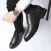 Euro Step Business Formal Casual Leather Men's Wedding Top Layer Cowhide Lace-up Crocodile Brogue Carved Height-increasing Shoes_vogvips.com
