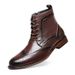 Men's Pointed Shoes Front Lace-up Low-heeled Casual Men's Carved Chelsea Boots_vogvips.com