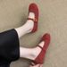 Shallow Mouth Red Single For Women Spring And Autumn New French Style Gentle Fairy Suede Mary Jane Shoes Flat Loafers_vogvips.com