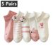 5 Pairs Womens Kitty Crew Short Creative Printing Socks Cartoon Cute Kitten Ankle Sock_vogvips.com