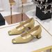 5288-7 Temperament Mary Jane Shoes, Thick Middle Heel, Light Mouth, Color Blocked Splicing, Square Metal Chain, Straight_vogvips.com