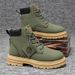 Men's Extra Wide Size 46-48 Work Boots - Vintage British Style High Top Leather Ankle Boots With Waterproof PU Upper & Rubber Sole_vogvips.com